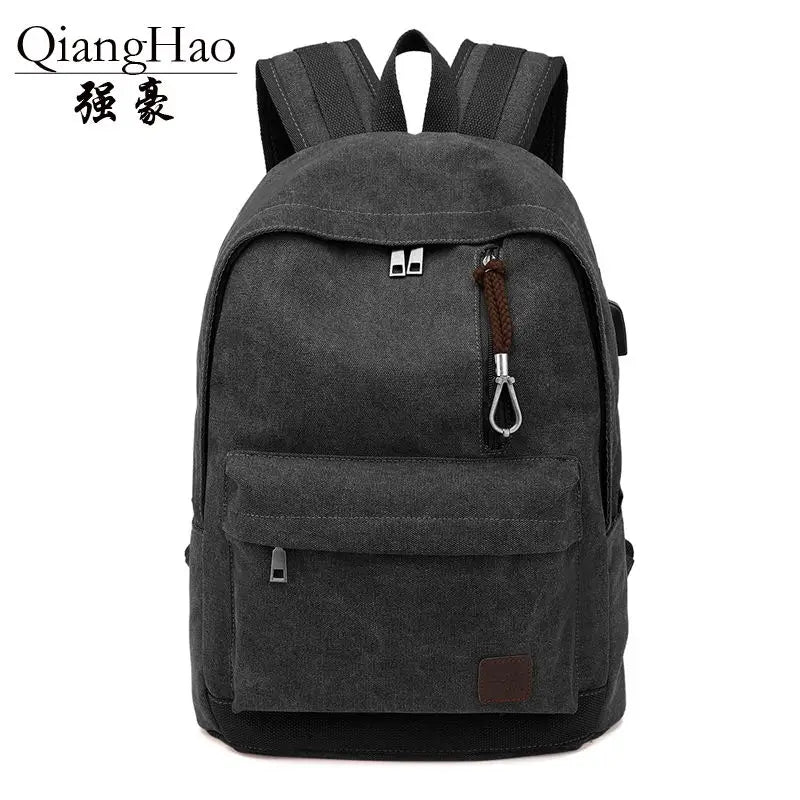 Canvas Backpack Anti-theft School Backpack USB Charging Bags Teen Travel