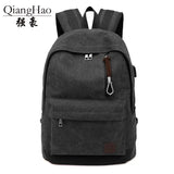 Canvas Backpack Anti-theft School Backpack USB Charging Bags Teen Travel