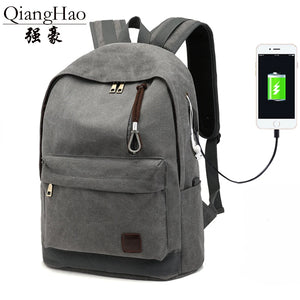 Canvas Backpack Anti-theft School Backpack USB Charging Bags Teen Travel