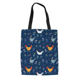 Cartoon Chicken Flowers Pattern Women Canvas Bags Reusable Travel Storage