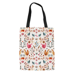 Cartoon Chicken Flowers Pattern Women Canvas Bags Reusable Travel Storage