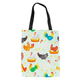 Cartoon Chicken Flowers Pattern Women Canvas Bags Reusable Travel Storage