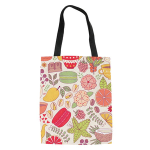 Fruit Pattern Women Canvas Shopping Bags Reusable Handbag Shoulder Pouch Bolsa