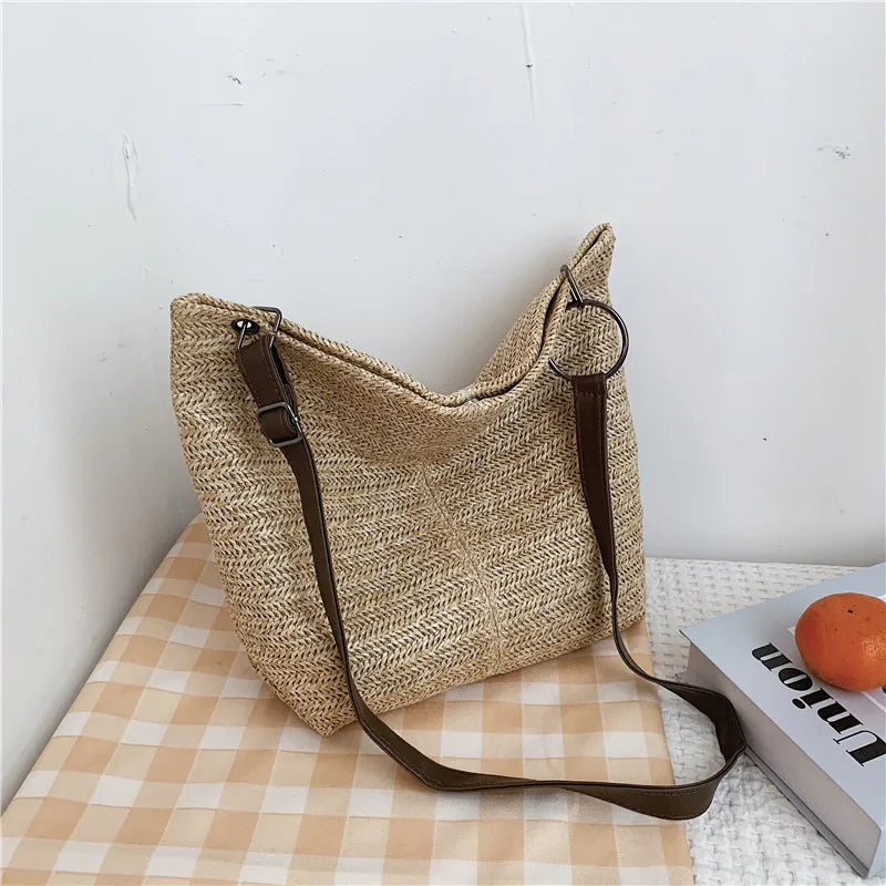 Casual Straw Tote Handbag Large Capacity Women Shoulder Bag
