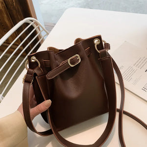 Vintage PU Leather Bucket Bag Women Shoulder Bags Large Capacity