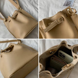 Vintage PU Leather Bucket Bag Women Shoulder Bags Large Capacity