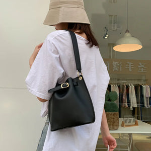Vintage PU Leather Bucket Bag Women Shoulder Bags Large Capacity