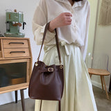 Vintage PU Leather Bucket Bag Women Shoulder Bags Large Capacity