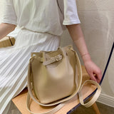 Vintage PU Leather Bucket Bag Women Shoulder Bags Large Capacity
