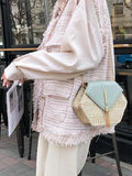 Chain Messenger Bags Women Summer Rattan Woven Beach Boho Bags Crossbody