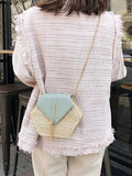 Chain Messenger Bags Women Summer Rattan Woven Beach Boho Bags Crossbody
