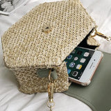Chain Messenger Bags Women Summer Rattan Woven Beach Boho Bags Crossbody