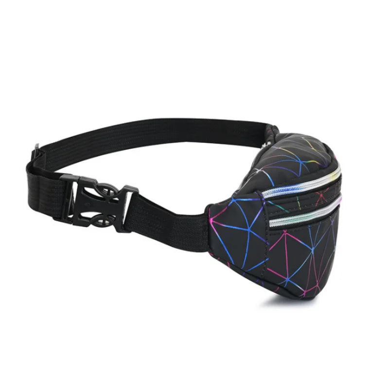 Colorful Laser Sports PU Leather Waist Bag for Men and Women