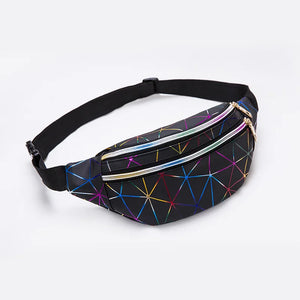 Colorful Laser Sports PU Leather Waist Bag for Men and Women