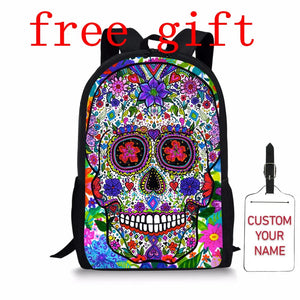 Flower Skull 3D Printed Mens Backpack Floral Pattern School Bag For Kids Boys