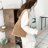 Cotton Thread Knit Women Handbag Ladies Net Hollow Out Tote Bag