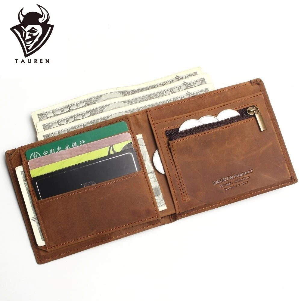 Crazy Horse Leather Men Wallets Vintage Wallet For Cowboy Top Thin
