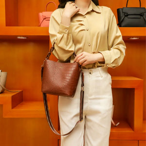 Crocodile Crossbody Bag for Women Shoulder Bag PU Leather Bucket Handbag