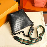 Crocodile Crossbody Bag for Women Shoulder Bag PU Leather Bucket Handbag