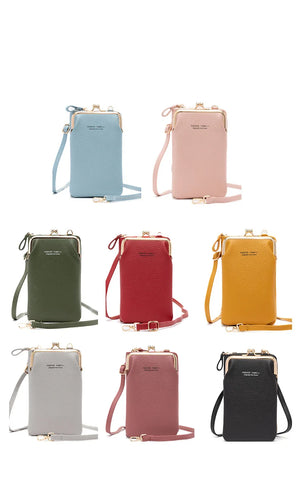 Crossbody Bag Touch Screen Cell Phone Purse Metal Leather Shoulder Strap Handbag