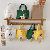 Canvas Shopper Bag Female with Cartoon Duck Embroidery