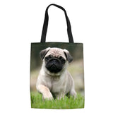 Pug Print Foldable Shopping Bag Shoulder Shopper Canvas Tote