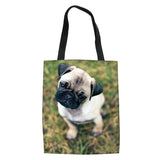 Pug Print Foldable Shopping Bag Shoulder Shopper Canvas Tote
