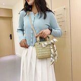 Straw Shoulder Bags Ladies Handbags Leather Handle Cross Body Beach Bags