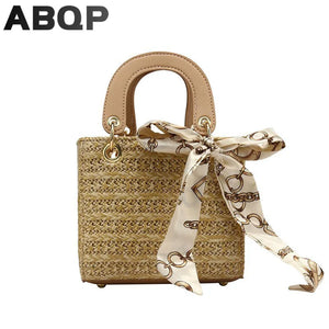 Straw Shoulder Bags Ladies Handbags Leather Handle Cross Body Beach Bags