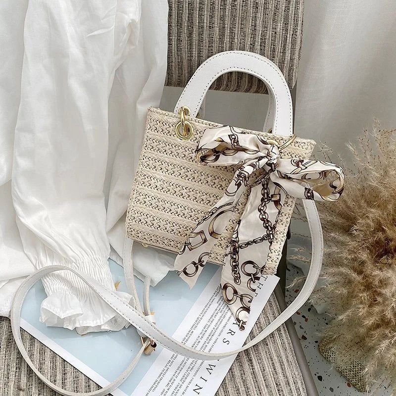 Straw Shoulder Bags Ladies Handbags Leather Handle Cross Body Beach Bags