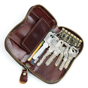Cow Leather Key Wallet Key Case Zipper Holders