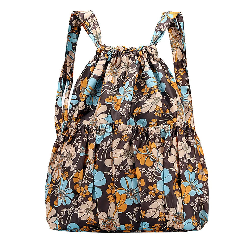 Drawstring Backpack Printed Nylon Fabric Women's Backpack