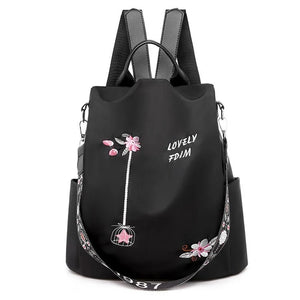 Embroidered Backpack Women Small Fresh Oxford Cloth Backpack Anti-Theft