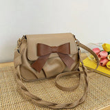 Women's High PU Leather Shoulder Bag Bow Pleated Crossbody