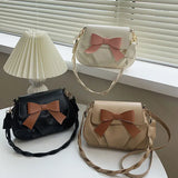 Women's High PU Leather Shoulder Bag Bow Pleated Crossbody