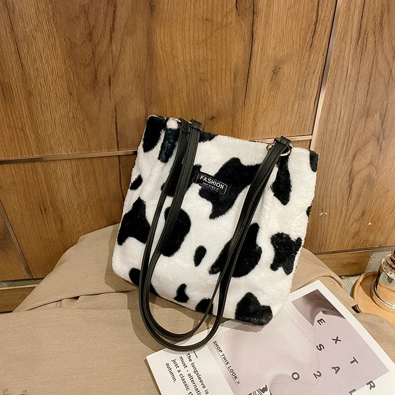 Leopard Crossbody Handbag Plush Shoulder Bag for Women