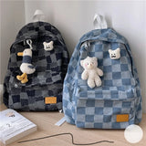 Plaid Backpack Women Shoulder Bag Teen Girls School Female
