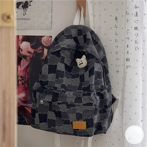 Plaid Backpack Women Shoulder Bag Teen Girls School Female