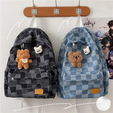 Plaid Backpack Women Shoulder Bag Teen Girls School Female