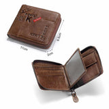 Leather Men Short Purse Letter Snap Fastener Zipper Clutch