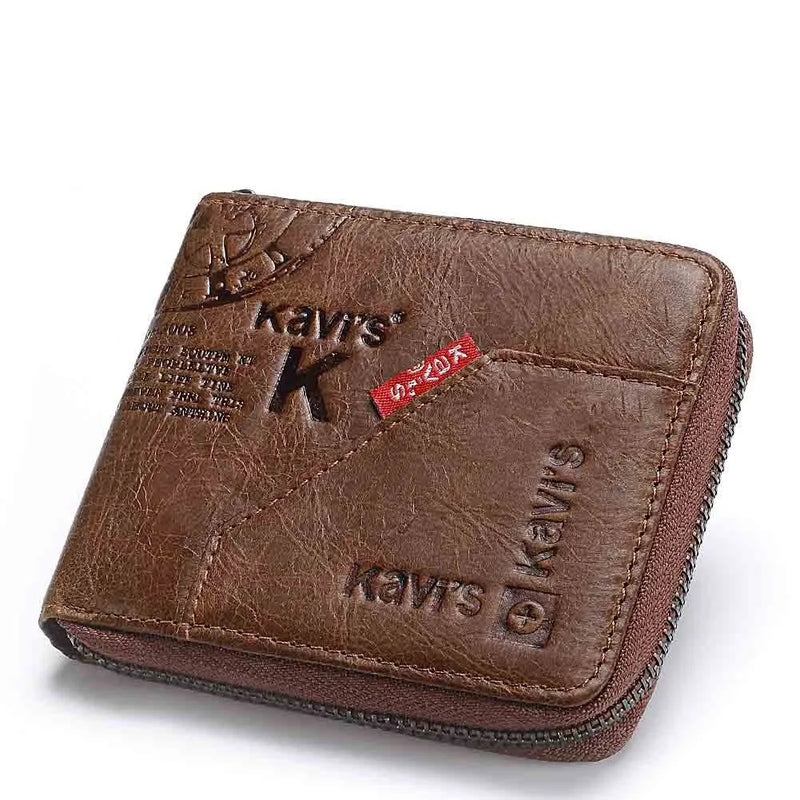 Leather Men Short Purse Letter Snap Fastener Zipper Clutch