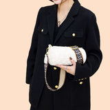 Wide Strap Crossbody Camera Bag Lozenge PU Leather Mini Messenger Bag