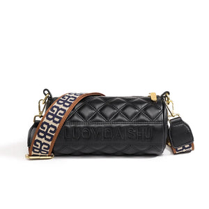 Wide Strap Crossbody Camera Bag Lozenge PU Leather Mini Messenger Bag