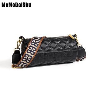 Wide Strap Crossbody Camera Bag Lozenge PU Leather Mini Messenger Bag