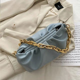 Women Leather Handbag Metal Chain Clutch Bag Shoulder Bag