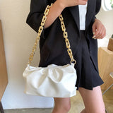 Women Leather Handbag Metal Chain Clutch Bag Shoulder Bag