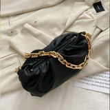 Women Leather Handbag Metal Chain Clutch Bag Shoulder Bag