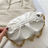 Women Leather Handbag Metal Chain Clutch Bag Shoulder Bag