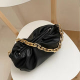 Women Leather Handbag Metal Chain Clutch Bag Shoulder Bag