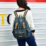 Women's Denim Drawstring Backpack College School Bag